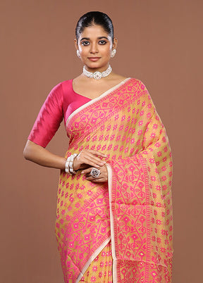 Yellow Jamdani Cotton Saree Without Blouse Piece