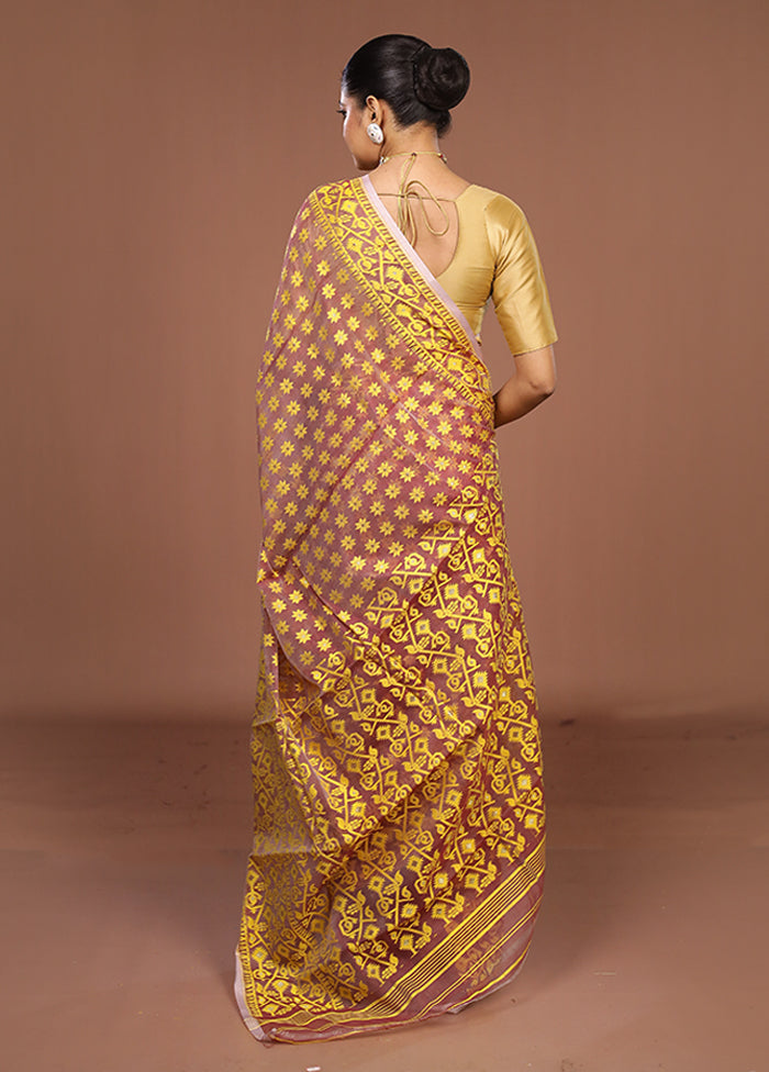 Maroon Jamdani Cotton Saree Without Blouse Piece