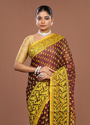 Brown Jamdani Cotton Saree Without Blouse Piece