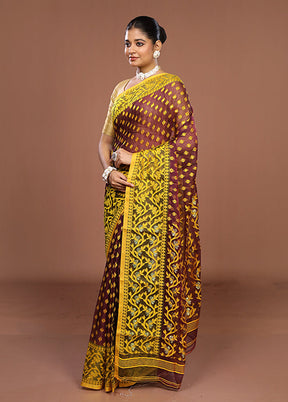 Brown Jamdani Cotton Saree Without Blouse Piece