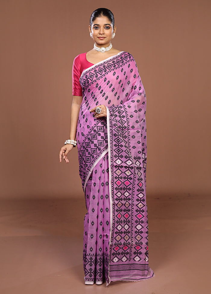 Pink Jamdani Cotton Saree Without Blouse Piece