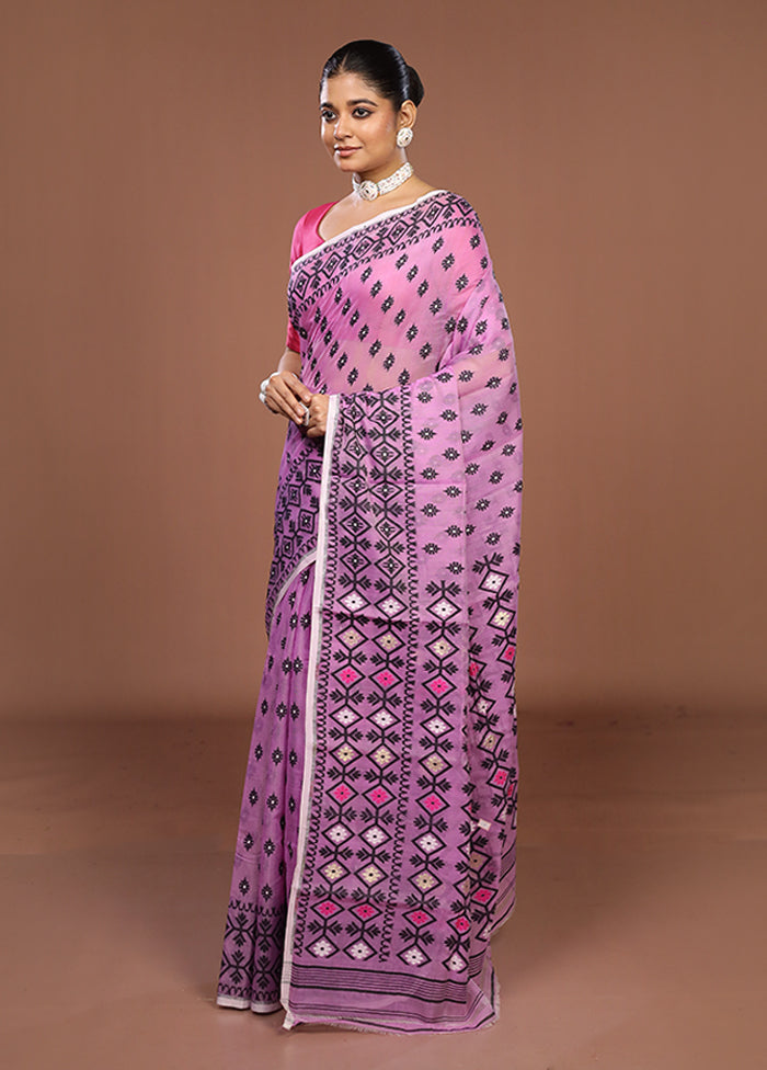 Pink Jamdani Cotton Saree Without Blouse Piece