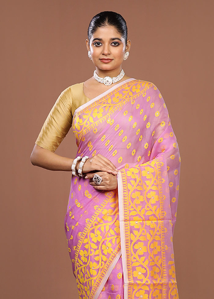 Pink Jamdani Cotton Saree Without Blouse Piece