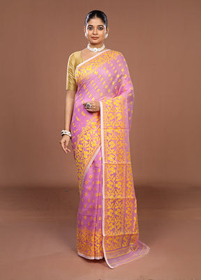 Pink Jamdani Cotton Saree Without Blouse Piece