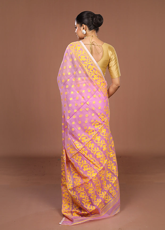 Pink Jamdani Cotton Saree Without Blouse Piece