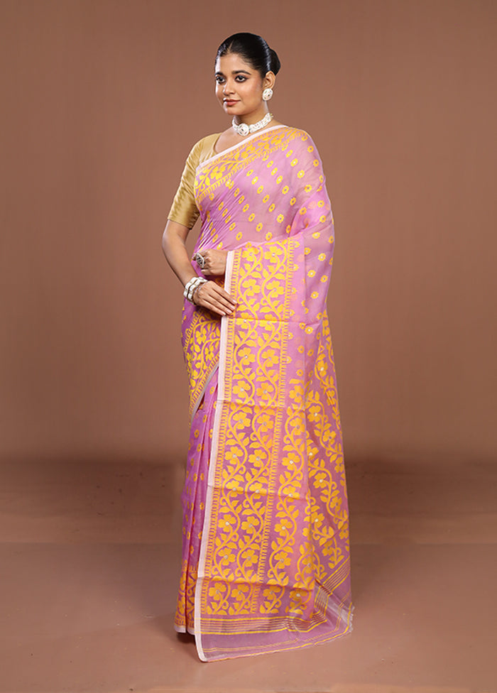 Pink Jamdani Cotton Saree Without Blouse Piece