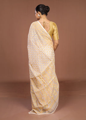 White Jamdani Cotton Saree Without Blouse Piece