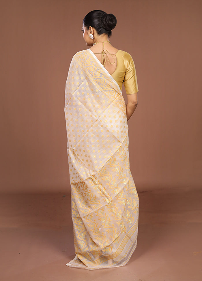 White Jamdani Cotton Saree Without Blouse Piece