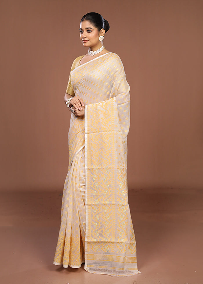 White Jamdani Cotton Saree Without Blouse Piece