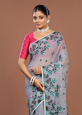 Grey Jamdani Cotton Saree Without Blouse Piece