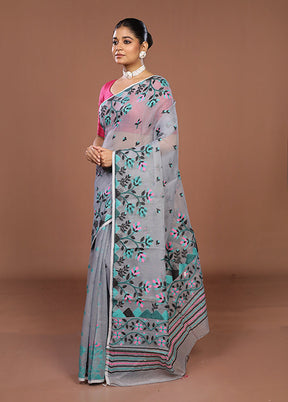 Grey Jamdani Cotton Saree Without Blouse Piece