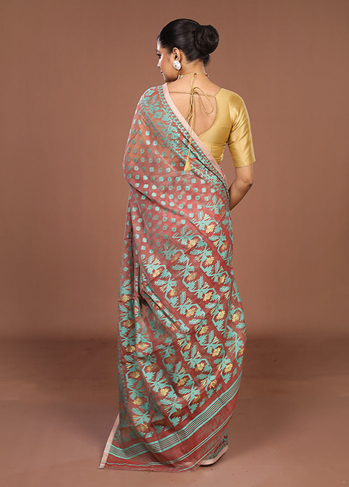 Maroon Jamdani Cotton Saree Without Blouse Piece