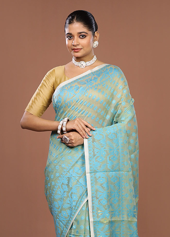 Green Jamdani Cotton Saree Without Blouse Piece