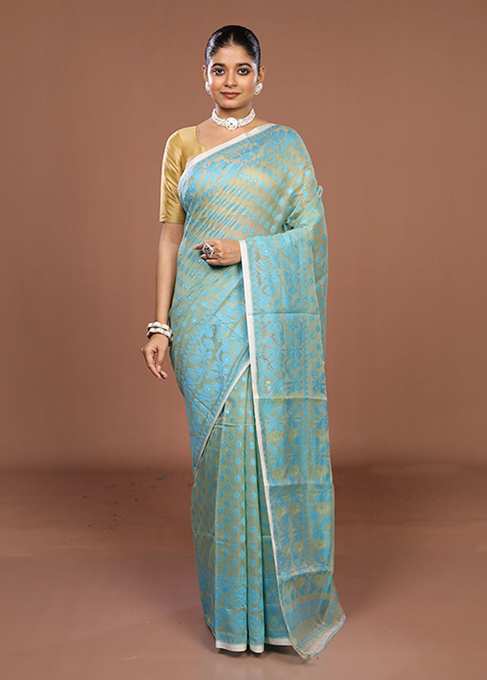 Green Jamdani Cotton Saree Without Blouse Piece
