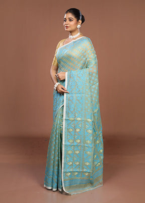 Green Jamdani Cotton Saree Without Blouse Piece