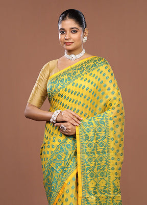 Yellow Jamdani Cotton Saree Without Blouse Piece