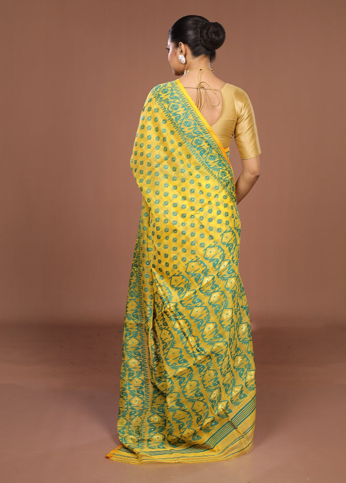 Yellow Jamdani Cotton Saree Without Blouse Piece