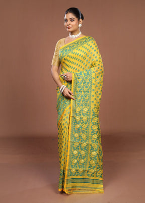 Yellow Jamdani Cotton Saree Without Blouse Piece