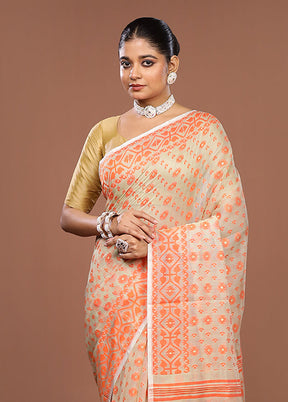 White Jamdani Cotton Saree Without Blouse Piece