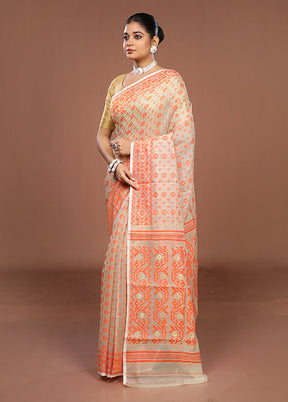 White Jamdani Cotton Saree Without Blouse Piece