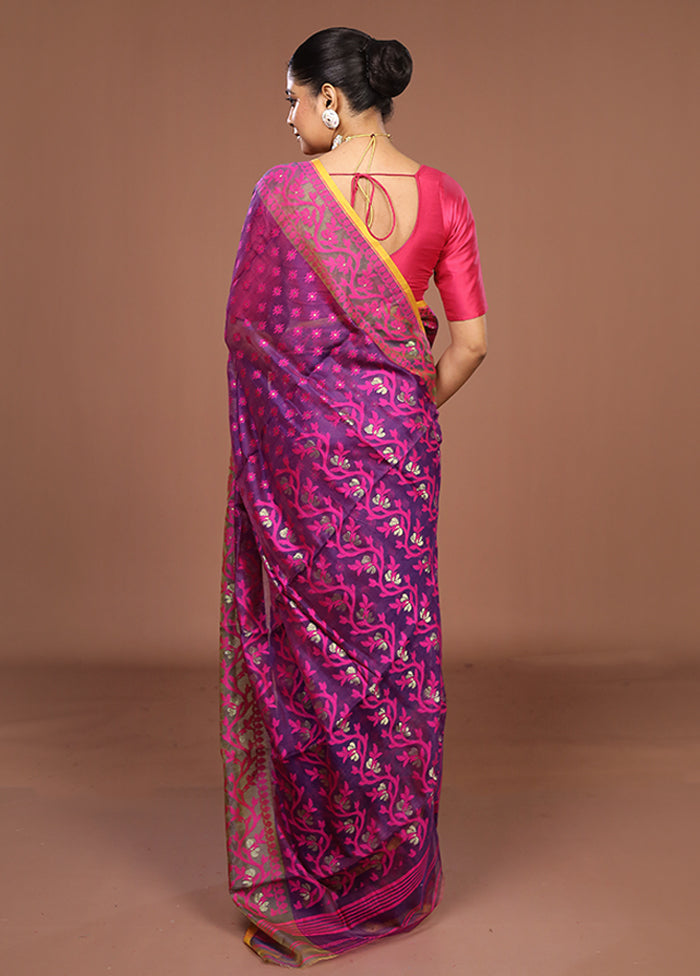 Purple Jamdani Cotton Saree Without Blouse Piece