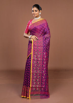 Purple Jamdani Cotton Saree Without Blouse Piece
