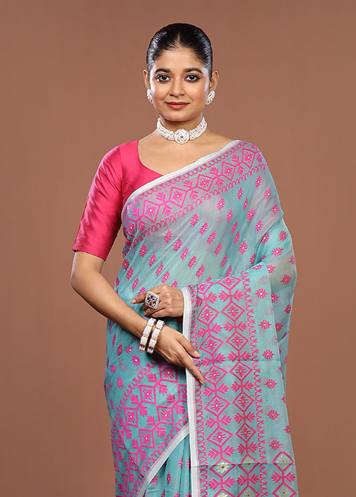 Green Jamdani Cotton Saree Without Blouse Piece