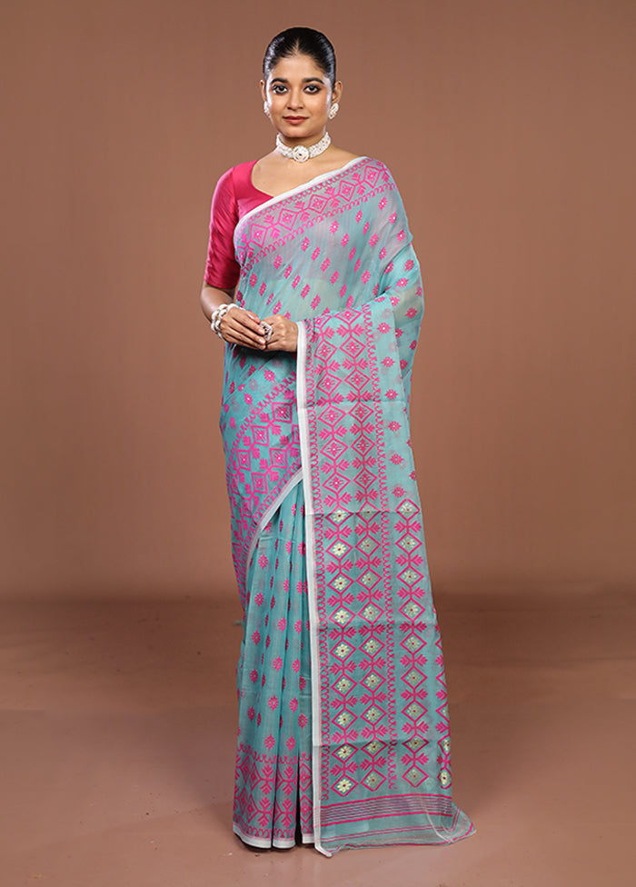 Green Jamdani Cotton Saree Without Blouse Piece