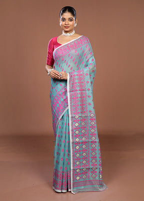 Green Jamdani Cotton Saree Without Blouse Piece