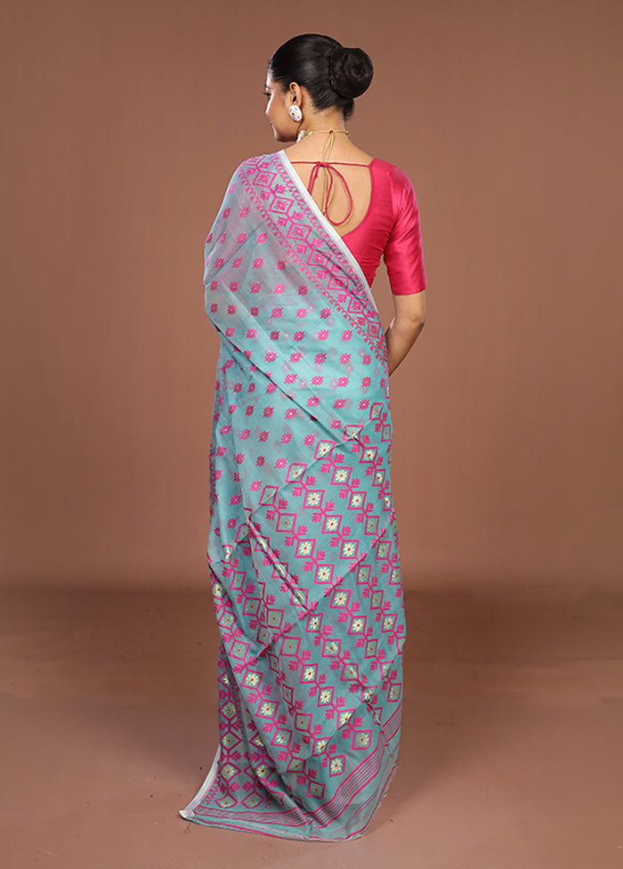 Green Jamdani Cotton Saree Without Blouse Piece