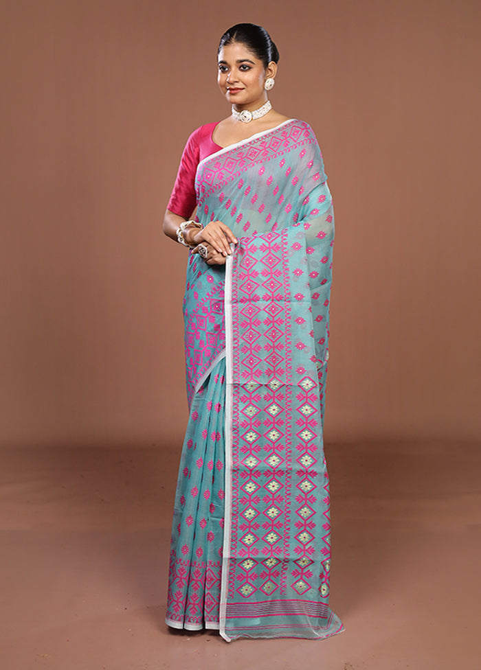 Green Jamdani Cotton Saree Without Blouse Piece
