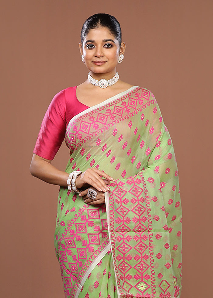 Green Jamdani Cotton Saree Without Blouse Piece