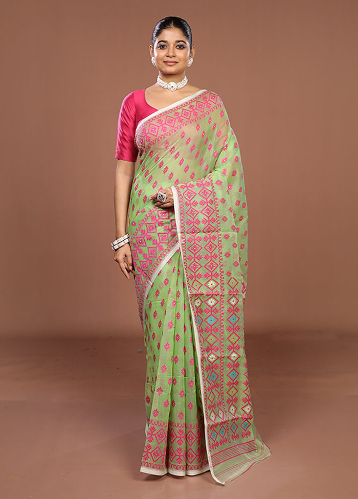 Green Jamdani Cotton Saree Without Blouse Piece