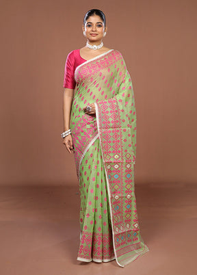 Green Jamdani Cotton Saree Without Blouse Piece