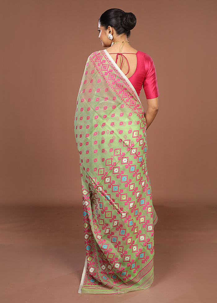 Green Jamdani Cotton Saree Without Blouse Piece