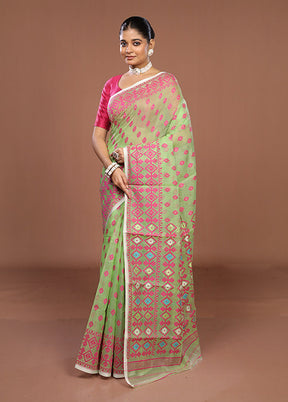 Green Jamdani Cotton Saree Without Blouse Piece