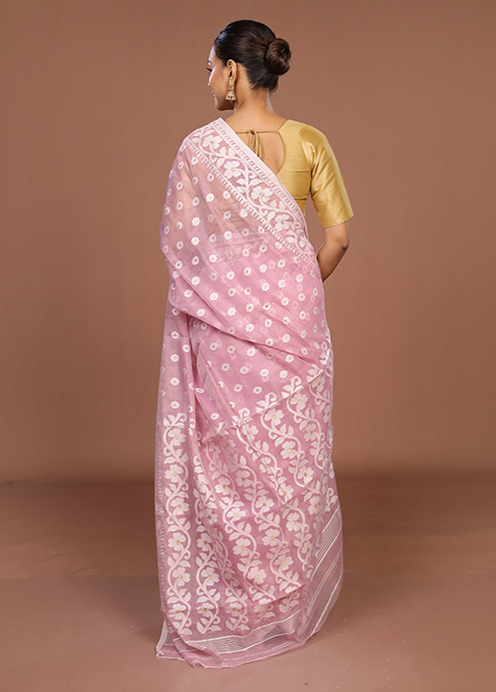 Pink Jamdani Cotton Saree Without Blouse Piece