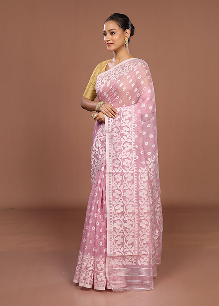 Pink Jamdani Cotton Saree Without Blouse Piece