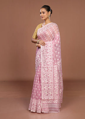 Pink Jamdani Cotton Saree Without Blouse Piece