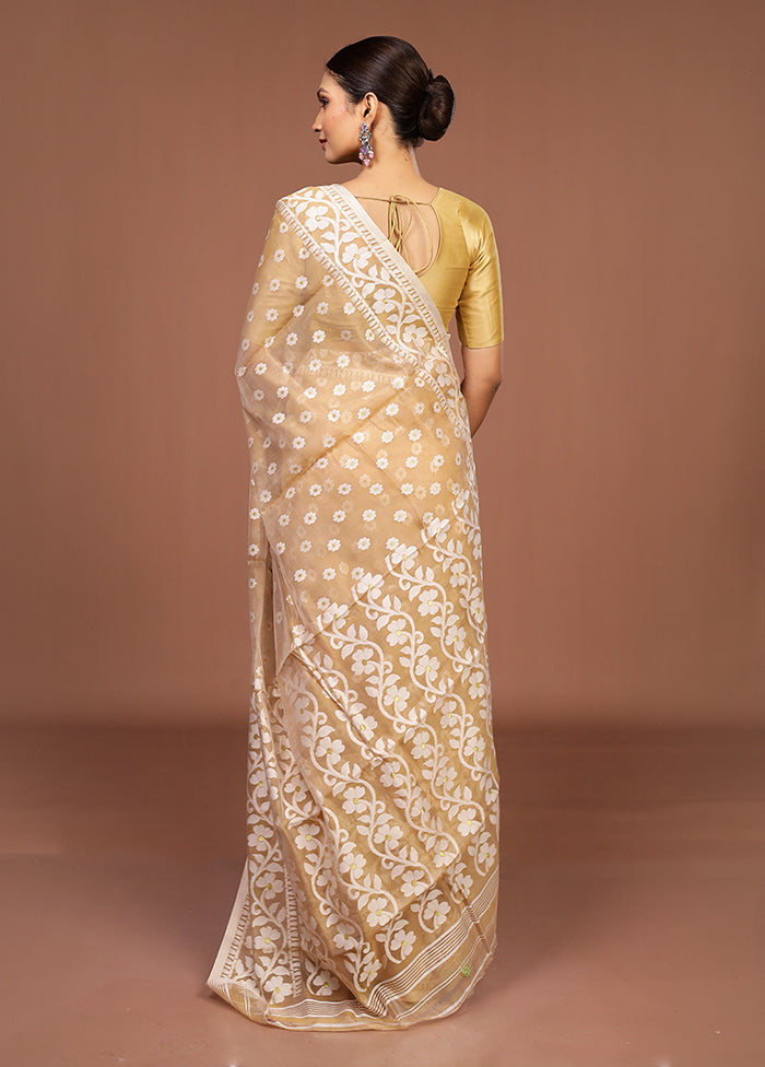 Cream Jamdani Cotton Saree Without Blouse Piece