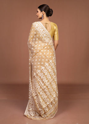 Cream Jamdani Cotton Saree Without Blouse Piece