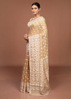 Cream Jamdani Cotton Saree Without Blouse Piece