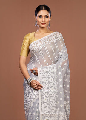 Grey Jamdani Cotton Saree Without Blouse Piece