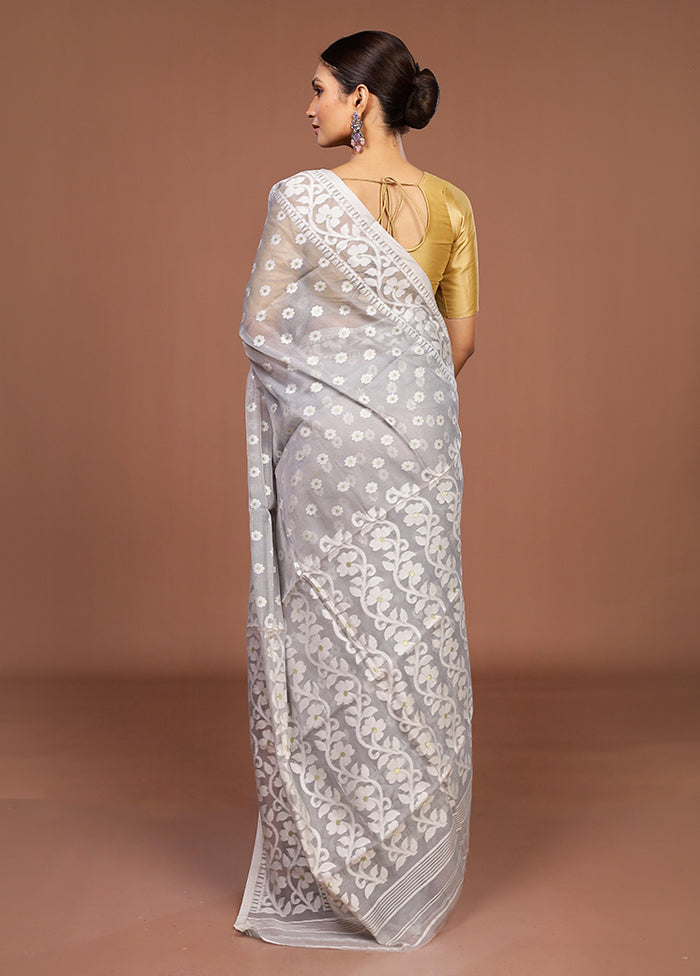 Grey Jamdani Cotton Saree Without Blouse Piece