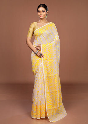White Jamdani Cotton Saree Without Blouse Piece