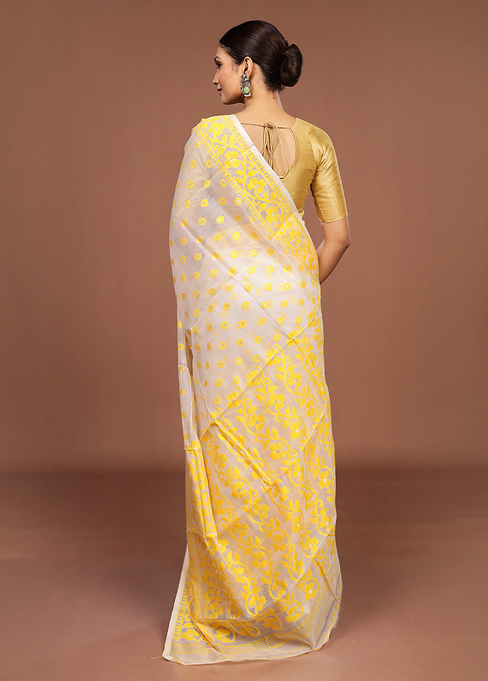 White Jamdani Cotton Saree Without Blouse Piece