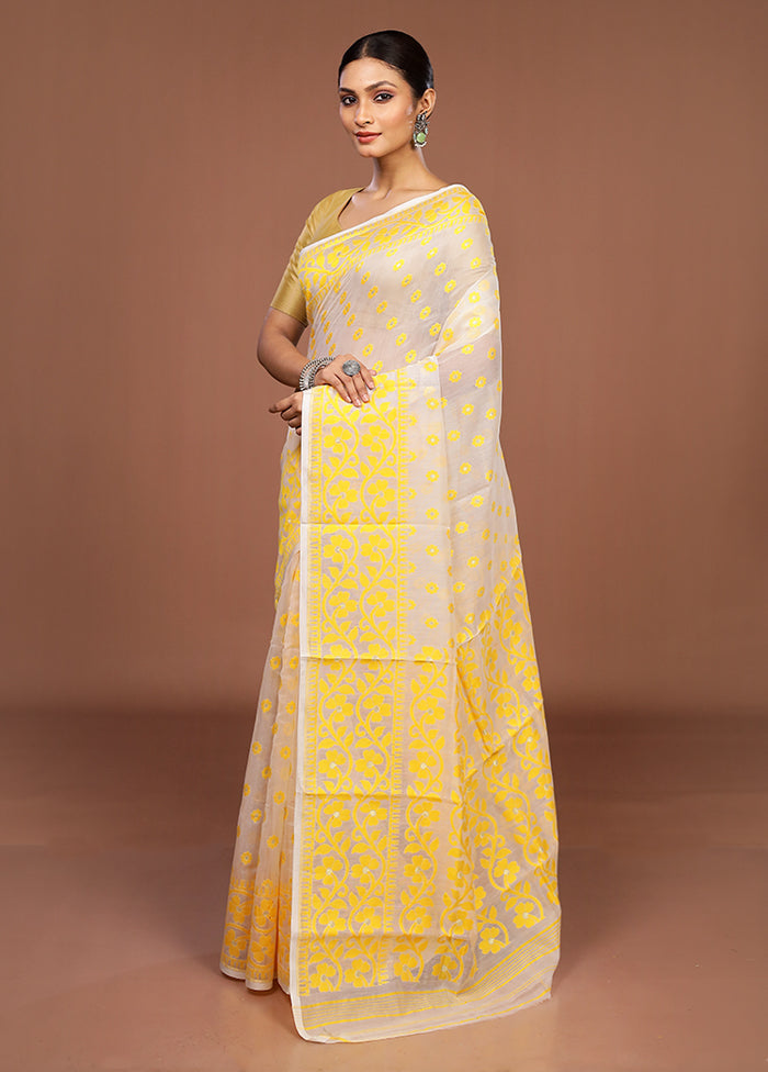White Jamdani Cotton Saree Without Blouse Piece