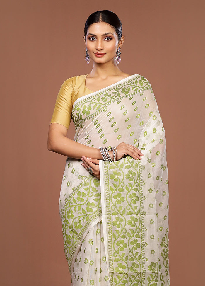 White Jamdani Cotton Saree Without Blouse Piece