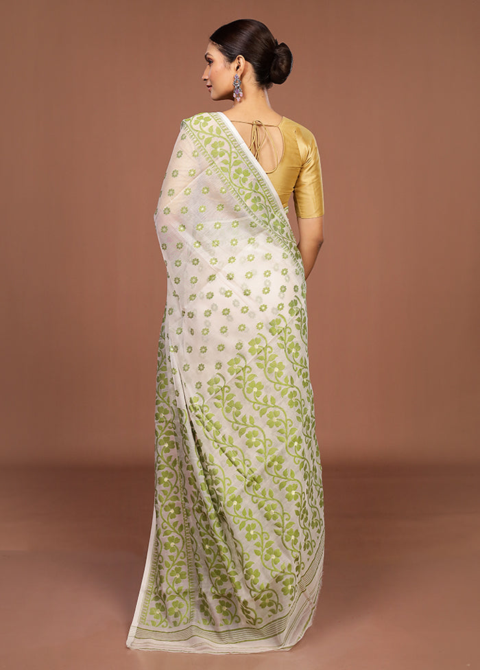 White Jamdani Cotton Saree Without Blouse Piece
