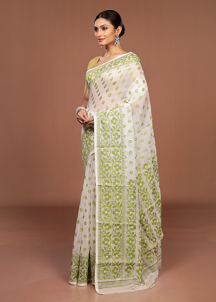 White Jamdani Cotton Saree Without Blouse Piece